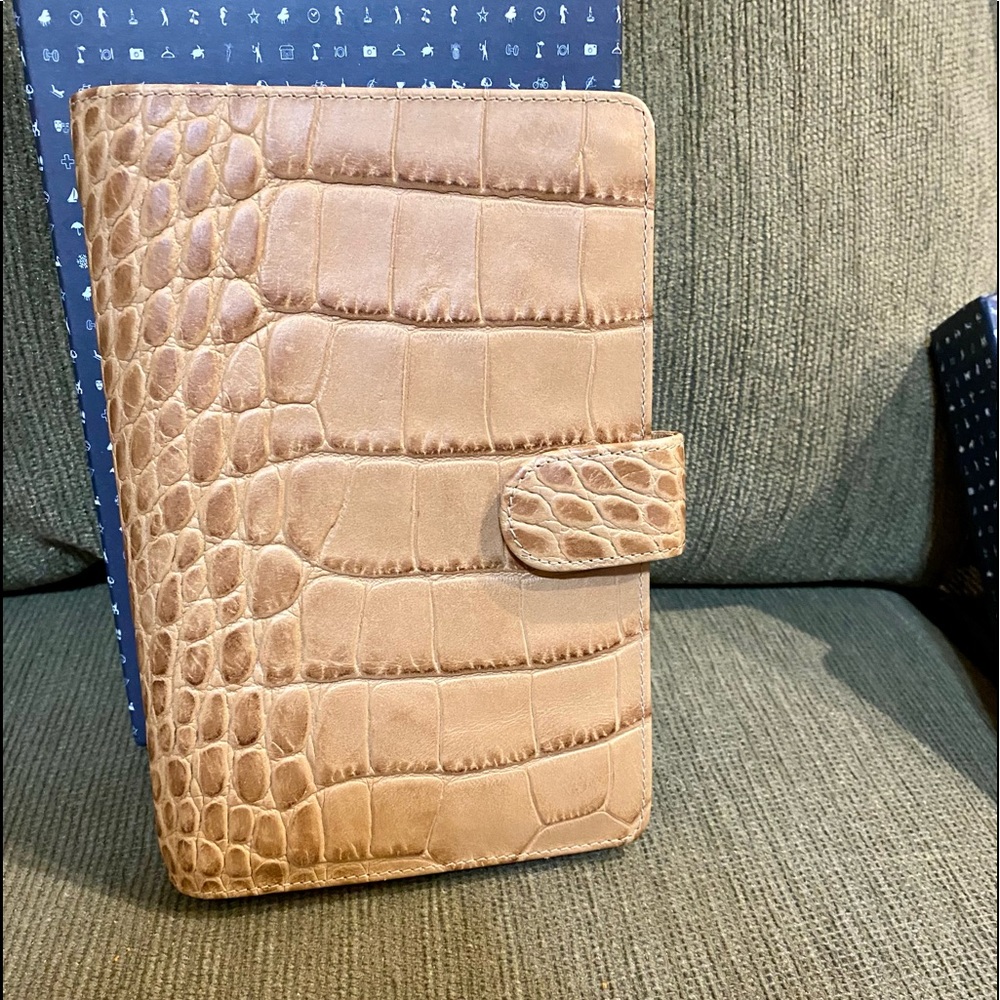 Filofax Croc Personal Fawn leather agenda EUC